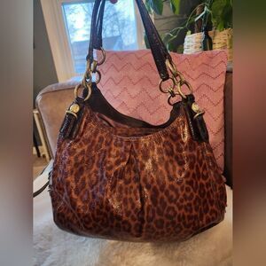 Coach Maggie Mia Patent Leather Ocelot Print Purse, Gold Hardware